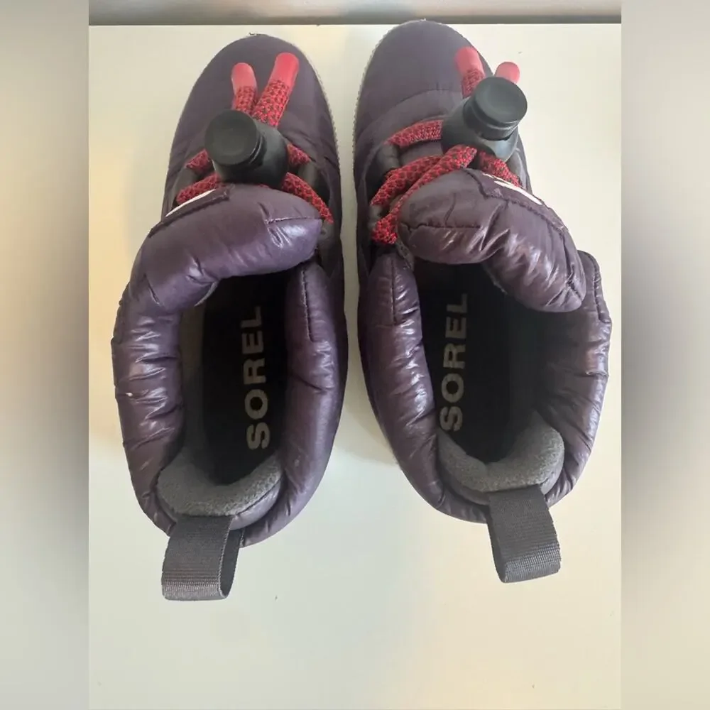 Sorel Free People Snow Boots Women Out N About Puffy Lace Dark Plum 9